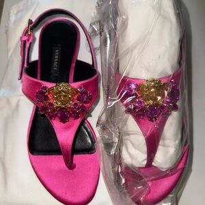 Versace Fuchsia and Gold Embellished Sandals